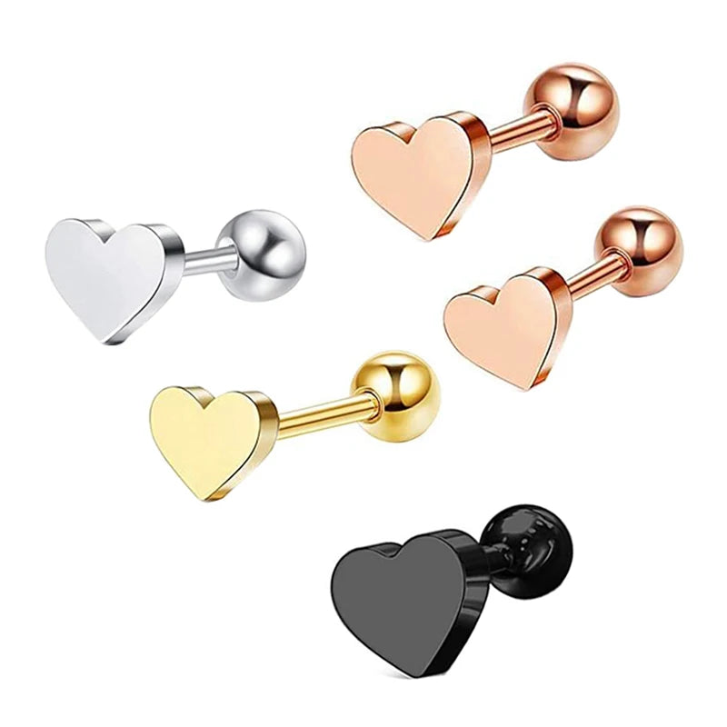 Steel Lovely Heart Stud Earrings Tragus Barbell Piercings Orelha Cartilagem Rose Gold Conch Helix Stud Ear Piercings Jewelry