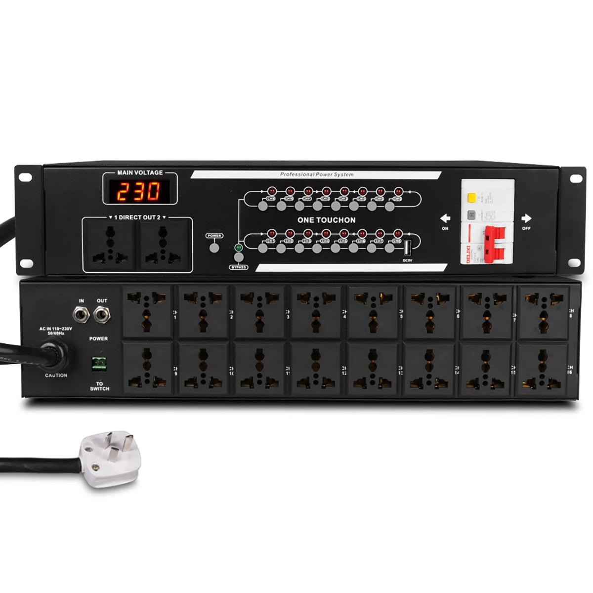 Biner D416 Professional Power Sequencer Controller 16 Channels with Display Monitor for Dj Equipment MegaBDM