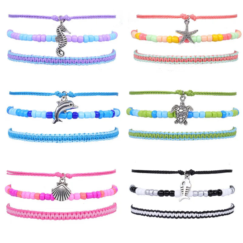 AA01101 Beautiful Beach Surf Accessories Creative Handmade Braided Hand Rope Elegant Shell Daisy Bracelet Gifts for Women