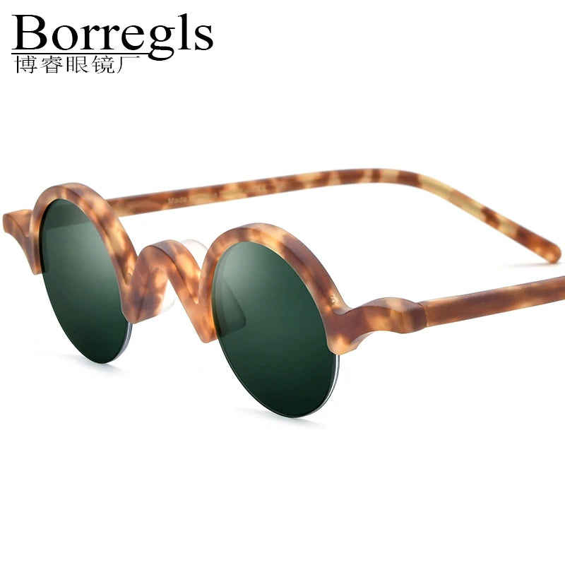 Borregls Matte Acetate Polarized Sunglasses Men Brand Designer Retro Vintage Small Round Sun Glasses Women Mirrored Shades 19281