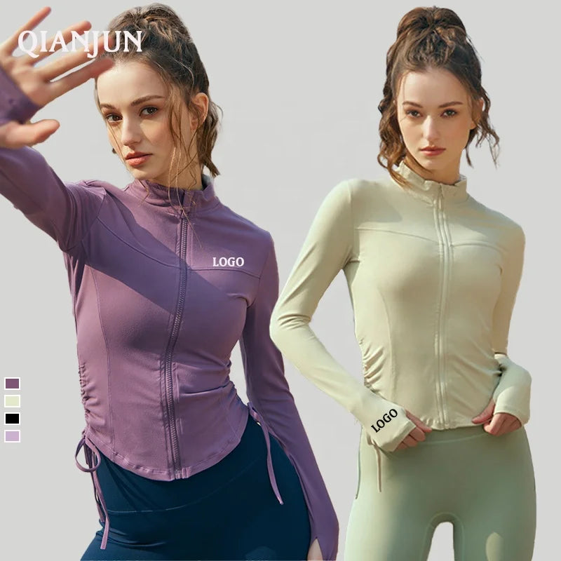 Equestrian Long Sleeve Seamless Fitness Wear Yoga Top Wear Women's Running Athletic Gym Workout Shirt With Thumb Holes