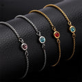 Classic Adjustable Box Chain Pull Bracelets 18K Gold Plated Stainless Steel 12 Month Birthstone Round Bracelet Bangle