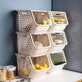 Multifunctional Floor Shelf Large Stackable Kitchen Plastic square Lattice Fruit and Vegetable Storage Basket Thickened