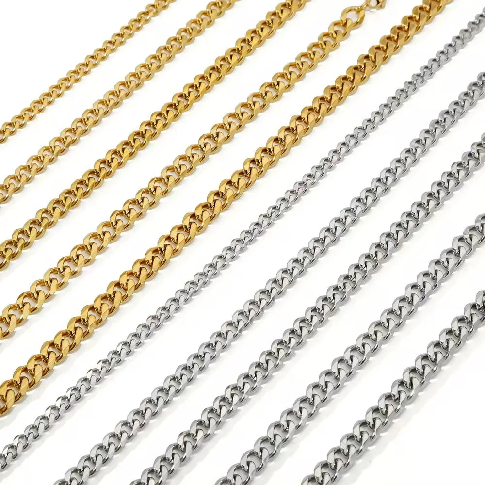 Punk Stainless Steel Necklace for Men Women Curb Cuban Link Chain Thick Chokers Vintage Black Gold Tone Solid Metal Necklaces