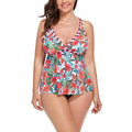 Top-selling Summer Print Swimsuit for Women Large Sizes Two Piece Tankini Tummy Control V-Neck Beachwear