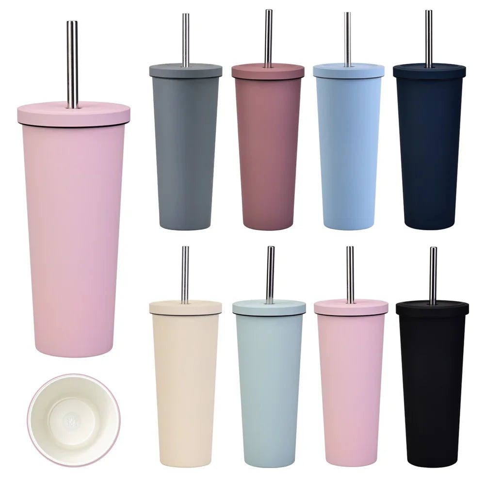 New Ceramic Inner Milk Tea Cup with Lid Large Capacity 830ml Insulated Tumbler Customized Logo Stainless Steel Straw Tumbler