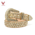 Custom Logo Designer Bling Bling Diamond BB Belt Men Luxury PU Leather Golden Glitter Rhinestone Belts for Western Cowboy