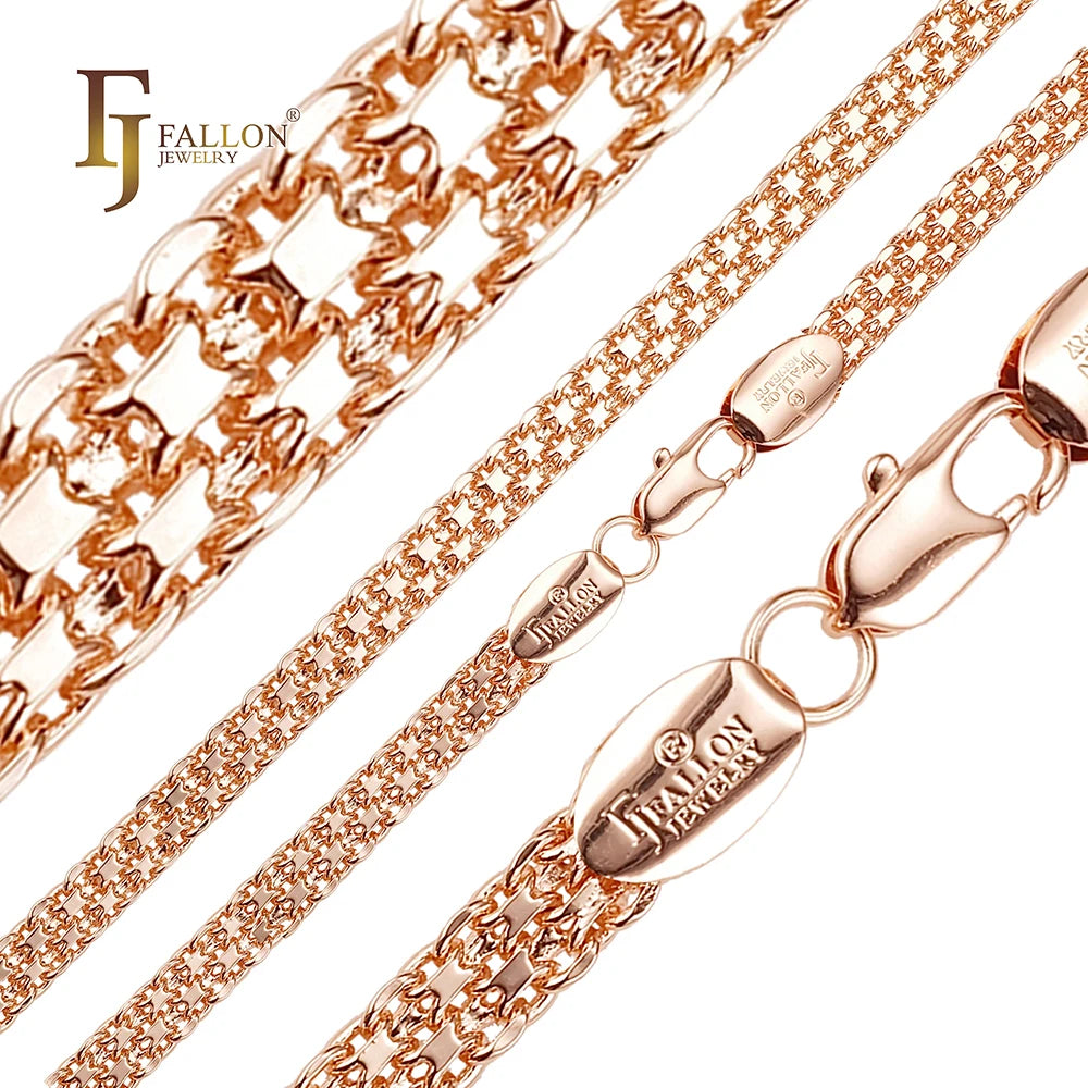 4mm FJ Fallon Fashion Jewelry Bismarck Weaving Anchor Triple Link Chain Plated in Rose Gold Brass Based