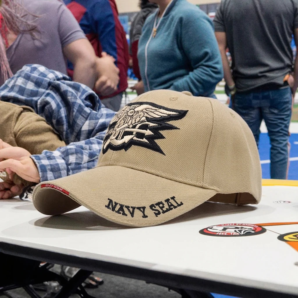 Wholesale Navy Seal Tactical Baseball Hat 3D Embroidery Beige Cap for Men and Women Common Fabric Feature