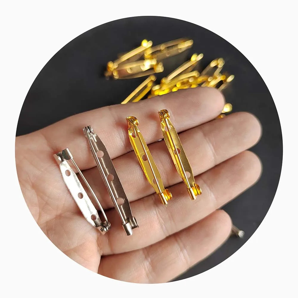 Brooch Base Metal Pins Back Silver Gold Color Locking Clasp Pin Holder Jewelry Accessories