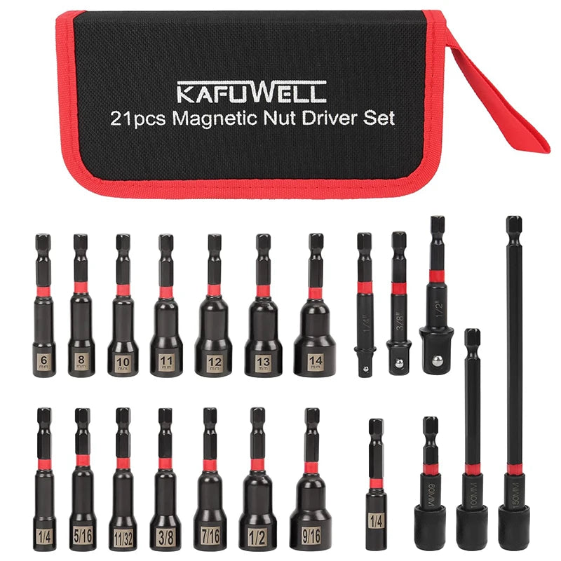 KAFUWELL SS3800B 1/4" Metric & Imperial Size Drive Socket Bit Holder 6-14mm Magnetic Nut Setters