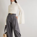 VSCOO 2023 Fashion Design Flare Sleeves Rib Bodycon Knitted Pullover Knit Turtleneck Women Sweaters