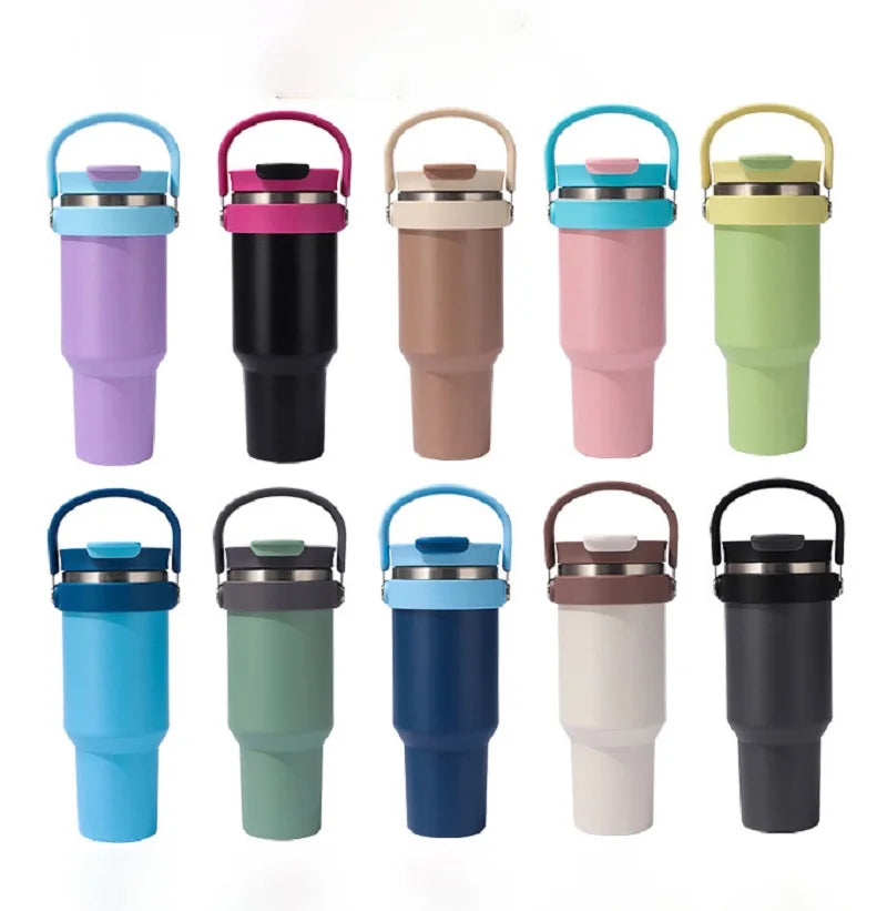 Custom Logo 40oz Stainless Steel Tumbler Double Wall Vacuum Insulated  40oz Travel Mug With With Handle Lids DIY