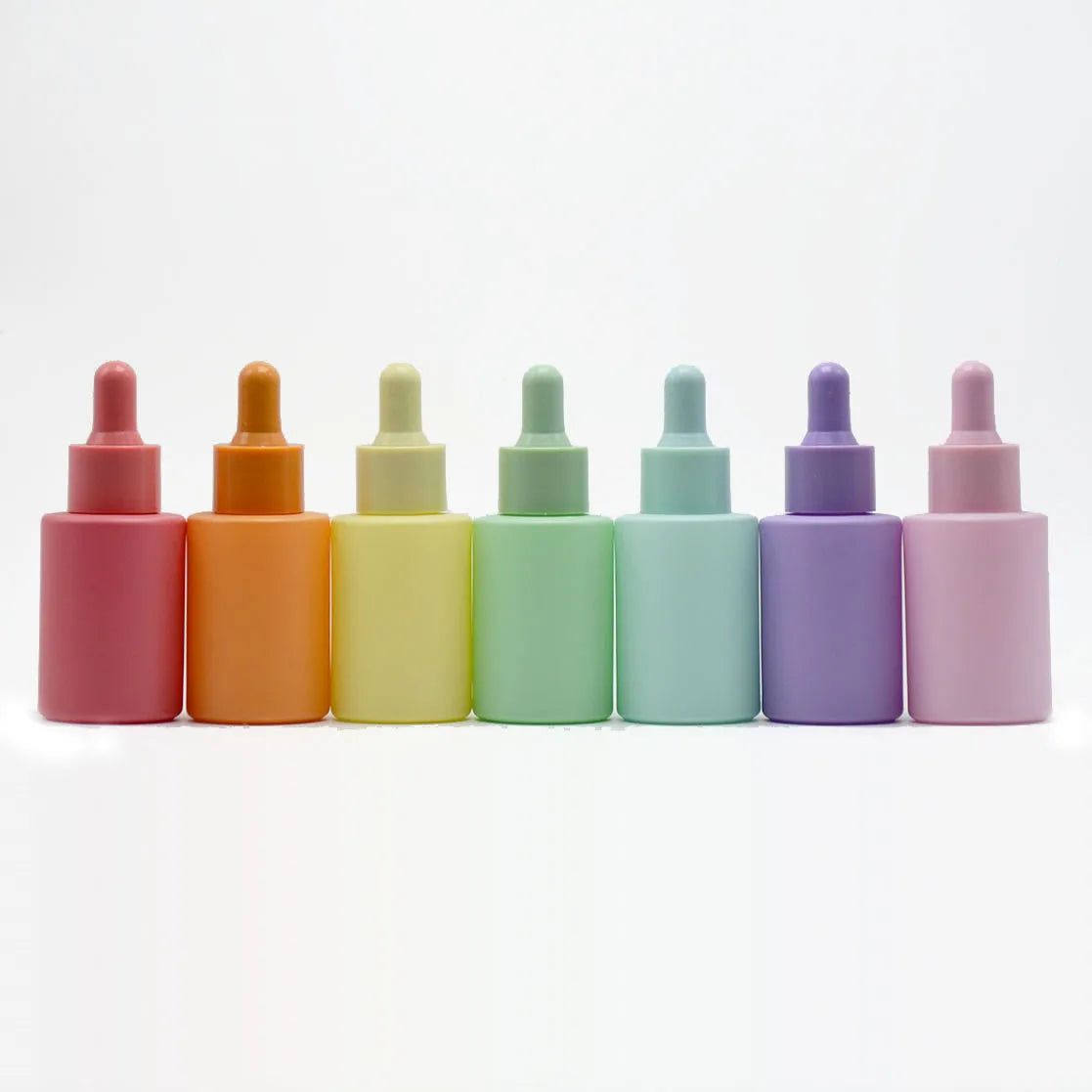 New Multicoloured Macaron Color 30ml Pink Essential Oil Glass Dropper Bottles with Flat Shoulder