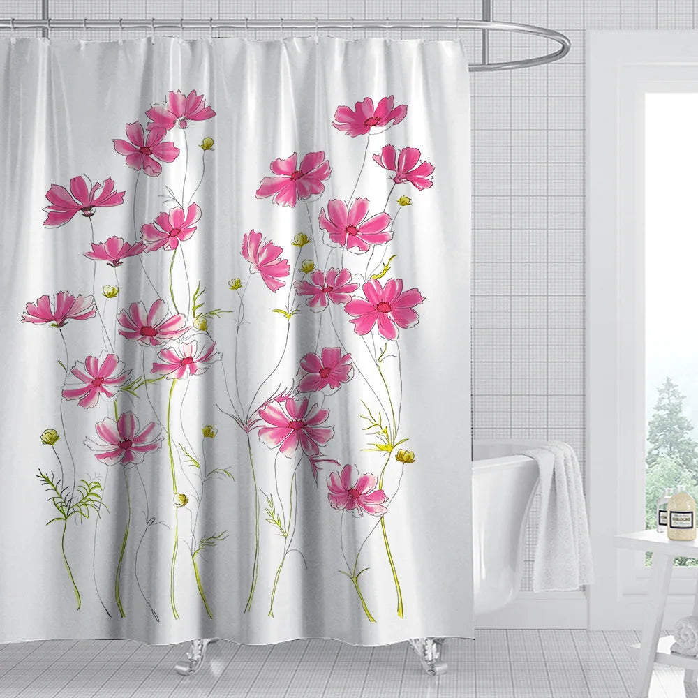 Hippie Butterfly Waterproof Polyester Shower Curtain Anti-Mould Bath Accessories Dry Wet Separated Bath Curtain Bathroom Hooks
