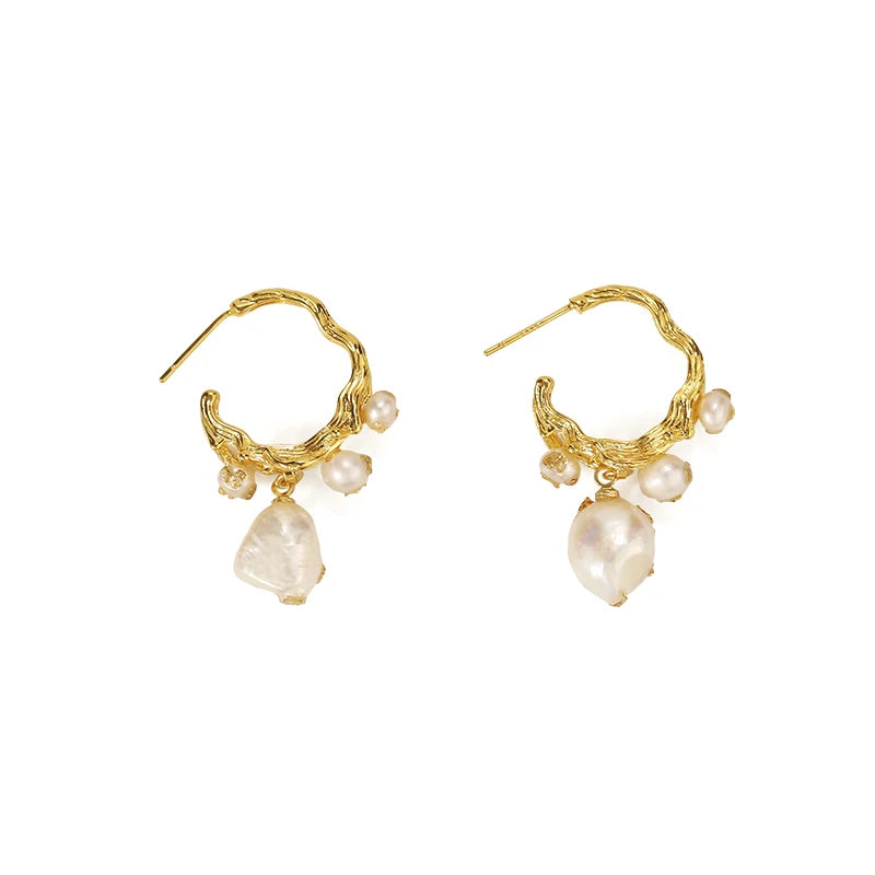 Fashion Gold Plated Earrings Jewelry Elegant Luxury Freshwater Pearl Hoop Earrings for Women Lady Gift