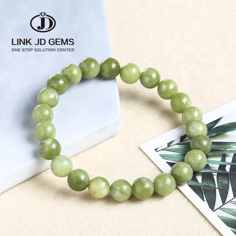 JD Natural Stone Bracelet Green Southern Jade Round Loose Beads Jewelry Women Gemstone Gift Handmade Strand Bracelets
