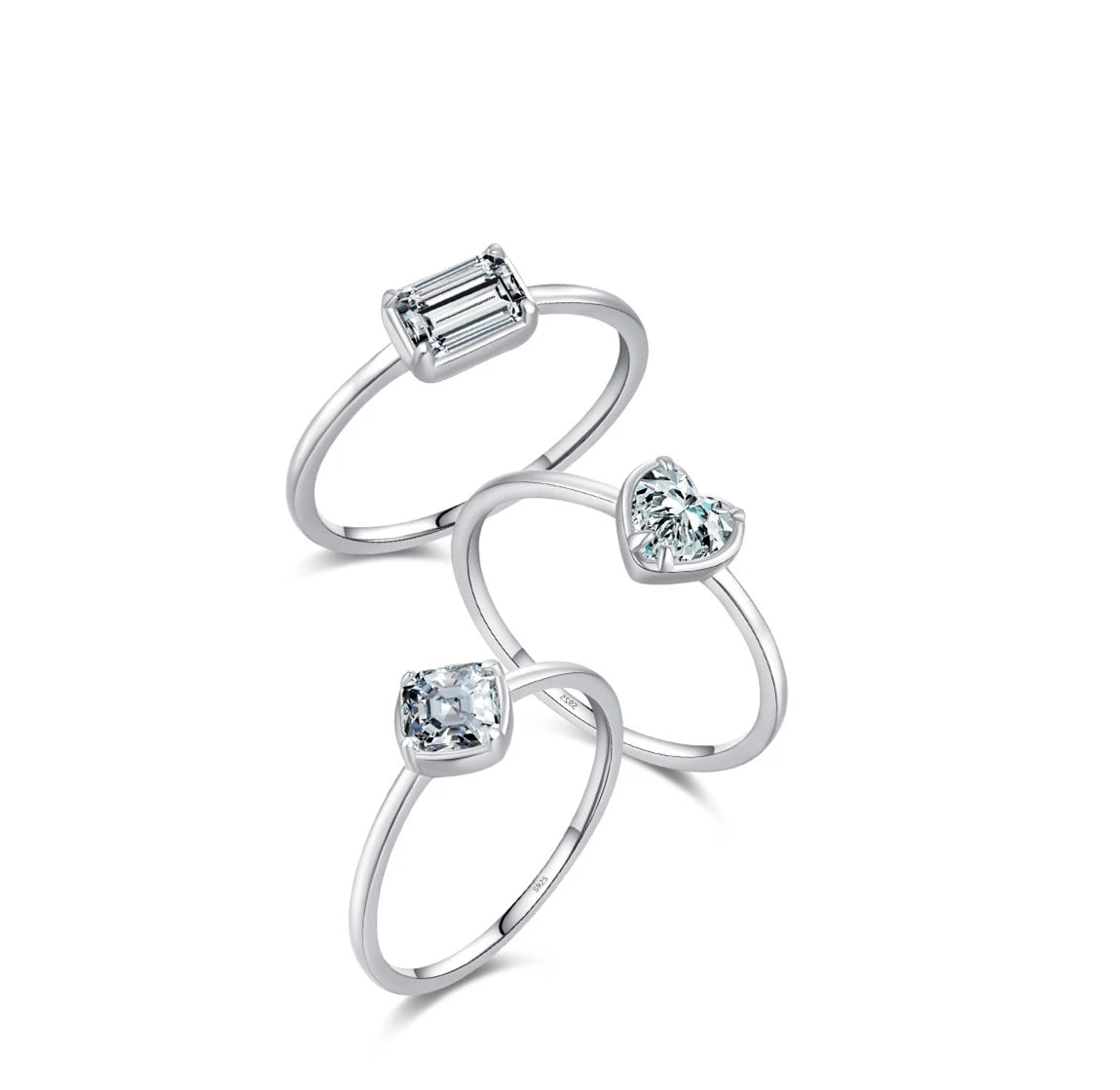 Daidan Heart Ring 925 Sterling Silver Ring Zirconia Rectangle Heart Stone Square Simple Woman Rings