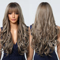 Stock Heat Resistant Fiber Dark Brown Gray Large Wave Curly Synthetic Wig Curly Hair Matte High Density for Everyone