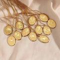 Mid-century Art Sweater Chain Stainless Steel Gold Plated Necklace Vintage Oval 12 Zodiac Necklace for Women Men