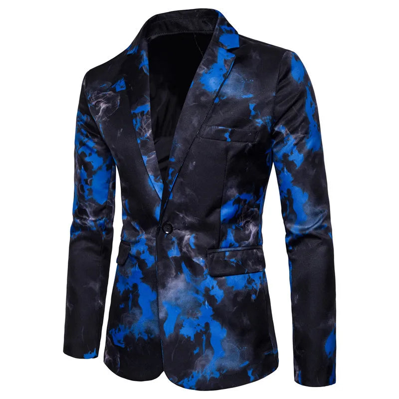 M-3XL New Men Long Sleeved Blazers Suits Print Blazers Thin Jacket Chinese Style Ink Painting Vintage Suits Men's Casual Suits