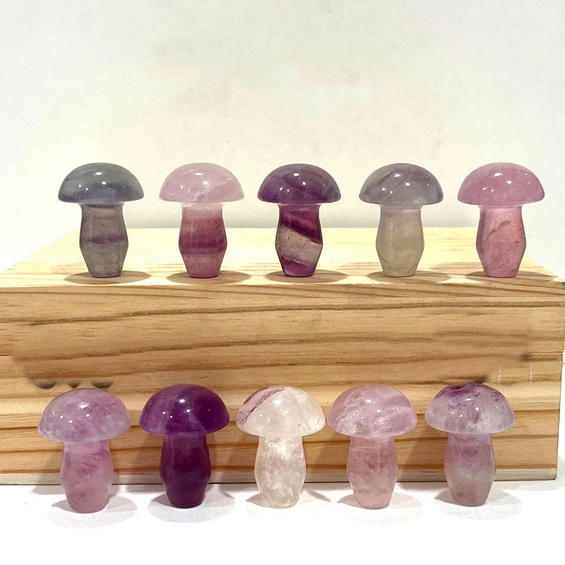 Wholesale Mini Crystal Carved Stone Mushroom Small Fluorite Gemstone Ornament Other Crystal Crafts