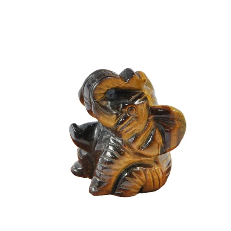 Tiger Eye Stone Carved Elephants Statue Can Be Customized
