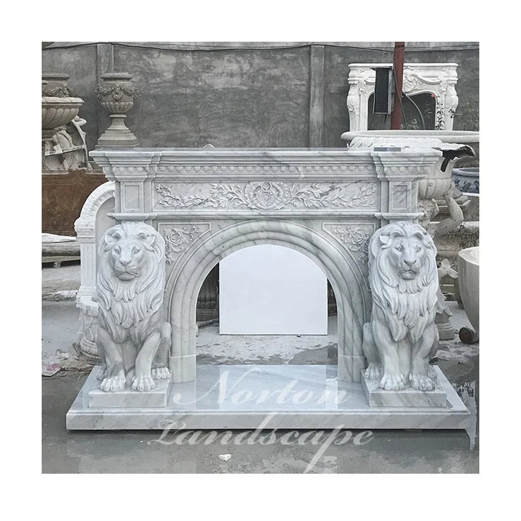 Customized Modern Indoor Luxury Hand Carved White Marble Freestanding High Polished Stone Fireplace Mantels Surround for Hotel MegaBDM