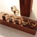 Vintage Gold Plated Stainless Steel Tiger Eye Natural Stone Charm Adjustable Open Ring