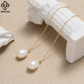 RINNTIN GPE75 2023 Luxury 14K Gold Plated 925 Sterling Silver Fashion Pendant Pearl Tassel Drop Earrings