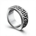 Custom 316L Stainless Steel Rings Real U Fashion Classic Greek Key Textured Band for Boys 7.5mm Polished Band