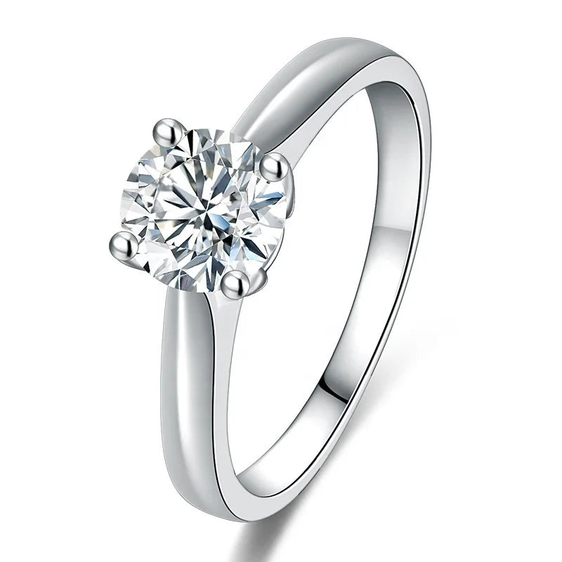 Classic 50 Cents Women's Engagement Wedding Ring Natural Real 925 S925 Sterling Silver with Moissanite Diamond GRA Certificate