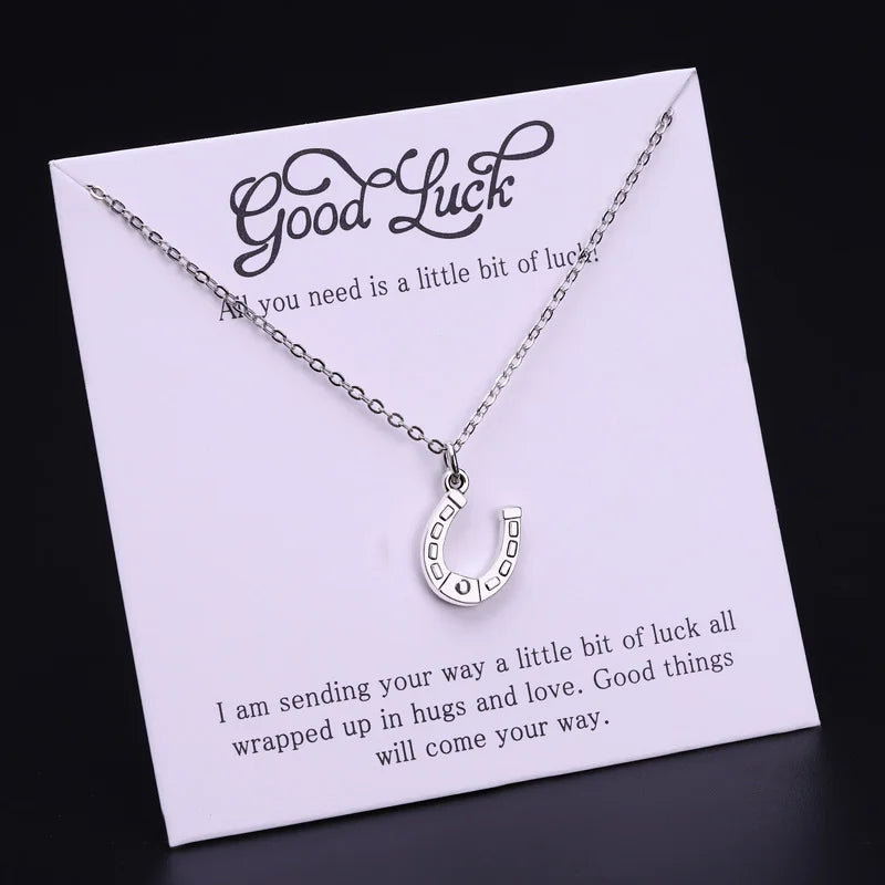 Gift for Her His Friendship Birthday Gift Statement Jewelry Lucky Horse Shoe Elephant Four Leaf Clover Luck Wishbone Necklace