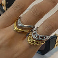 Smooth Chain Adjustable Open Ring 18k PVD Gold Plated Stainless Steel Retro Statement Design Adjustable Ring for Gift Party