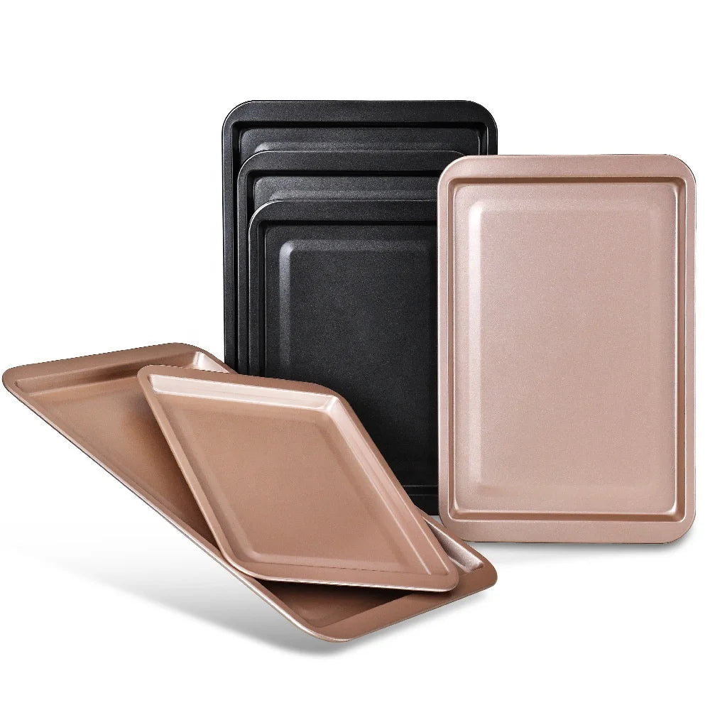 Champagne Gold Rectangular Non-Stick Baking Pan Set-Lar Medium Small Three Specifications for Household DIY Cake & Cake Baking