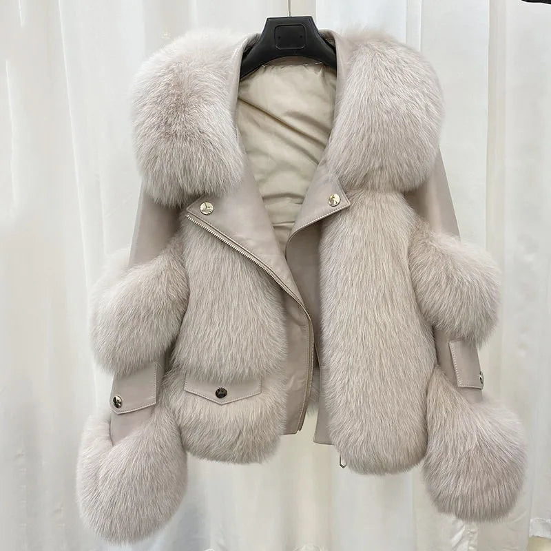 New Style Winter Women's Faux Fox Fur Hooded Vintage Thick Casual Plus Size Loose Motorcycle Windproof Body Warmer Jacket