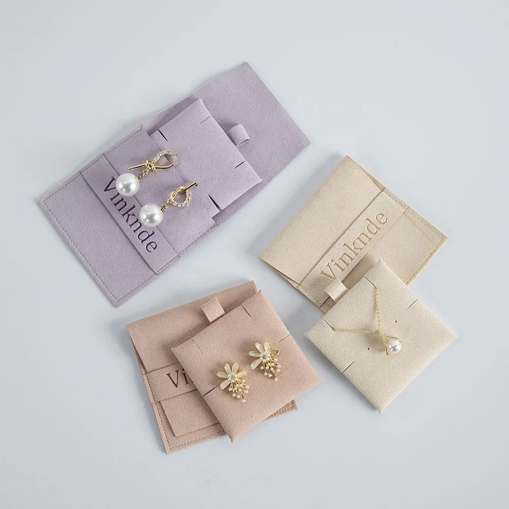 8*8 cm Custom Logo Microfiber Pouch with Band Jewelry Packaging Gift Bag with Earrings Necklace Insert Pad