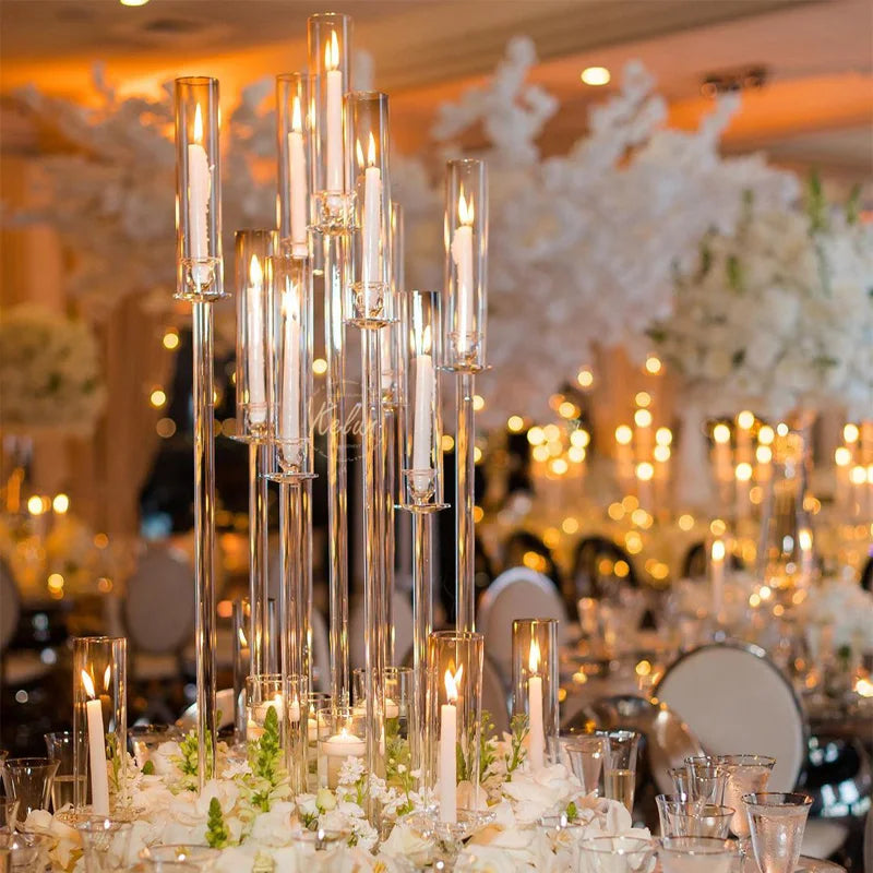 L-CH01-6 Wholesale Glass Candle Holder Candlestick Holders Candelabra Crystal Candlestick Holder for Wedding Decoration