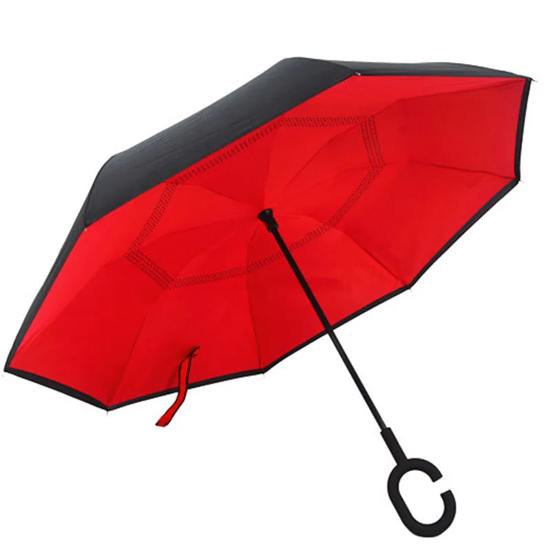 New Product Customized Creative Hands-Free C-Shaped Handle Double-Layer Reverse Straight Inverted Umbrella