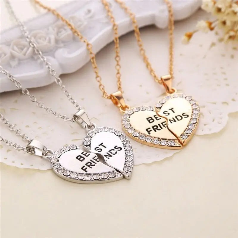 SC New Creative Zircon Best Friend Necklace Engraved Letters Matching Necklace Broken Heart Bff Necklace for Women and Men