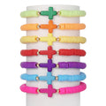 7pcs/Set High Quality Elastic Custom Design Colorful Silicone Beads Bracelet Bangle Clay Beads Cross Bracelet for Women