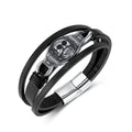 Punk Skull Leather Bracelet With Stainless Steel Magnetic Clasp Black Cowhide Multi-layer Genuine Leather Men's Bracelet PH1528