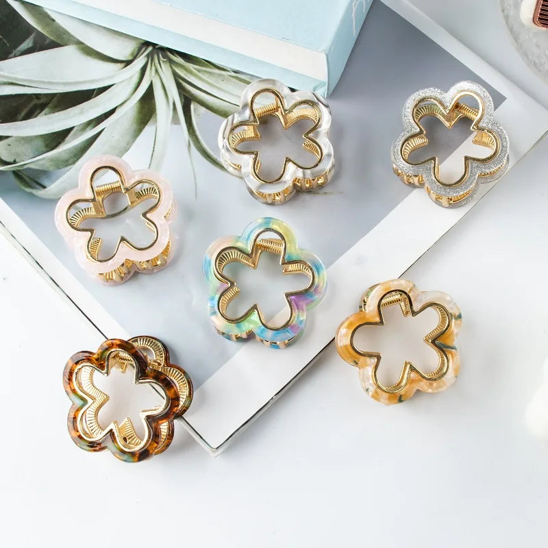 MIO Elegant Flower Hollow Shark Clip Hair Claw 4.5cm Small Flower Metal Hair Claw Clip New Design Colorful Girls Hairgrips