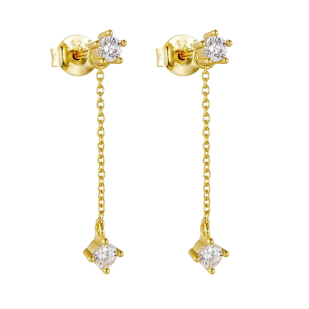 Fashionable Unique Personality 925 Sterling Silver Fine Tassel Chain Earring High Quality White Cubic Zircon Pendant Earrings