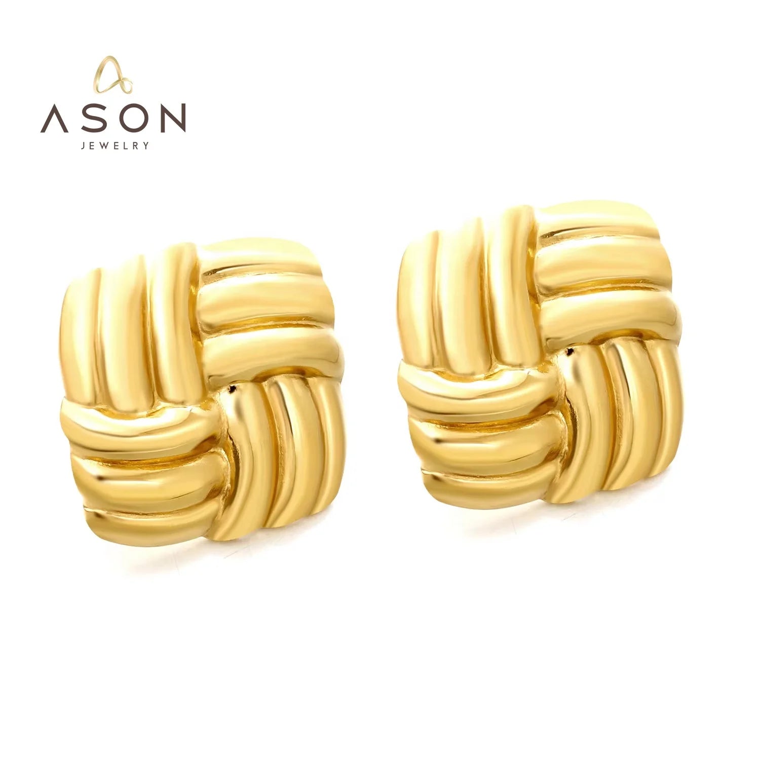 Ason  New Arrival Stainless Steel 18k Gold Plated Unique Square Design Waterproof Free Hypoallergenic Stud Earrings for Women