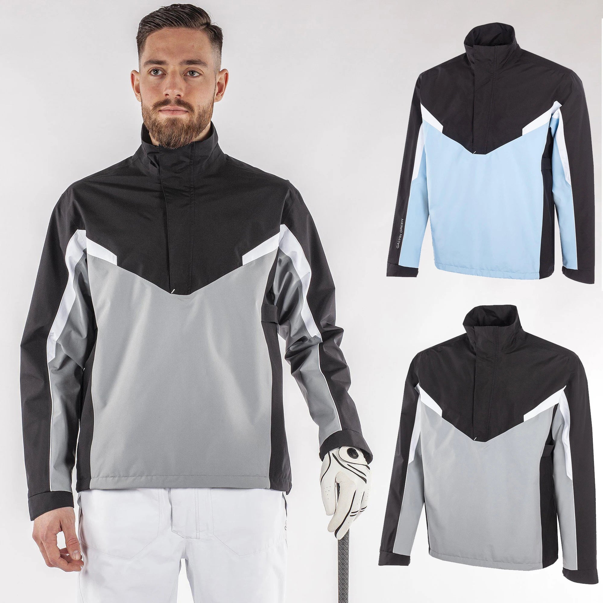 Custom High-End Men's Utility Golf Jacket Windproof Waterproof Quarter Zip Winter Warm Sporty Patchwork Design for Outdoor Use