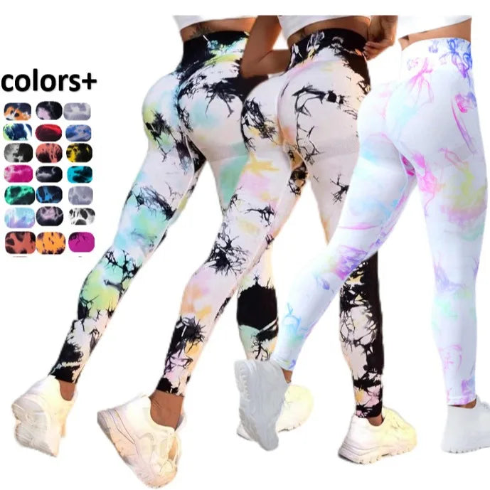 Wholesale ODM Women's Tie Dye Seamless Yoga Leggings Hip High Waist High Waist Fitness Breathable Sports Plus Size Workouts