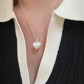 Brushed Puffy Heart Necklace 925 Sterling Silver Tiny Round Beaded Chain Heart Pendant Necklace for Women