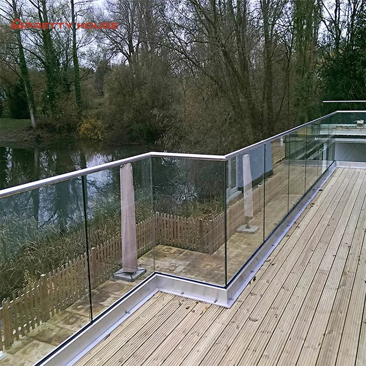 Modern Outdoor Aluminum U Channel Glass Railing Frameless Glazing System