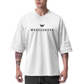 Mesh Oversized T Shirts Mens Dropped Shoulder Half Sleeve V-neck T-shirt Summer Fashion Loose Sport Tops Tees Men Fitness Tshirt